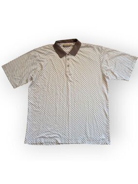 Bobby Chan Polo Shirt Large White Brown Pink Patterned